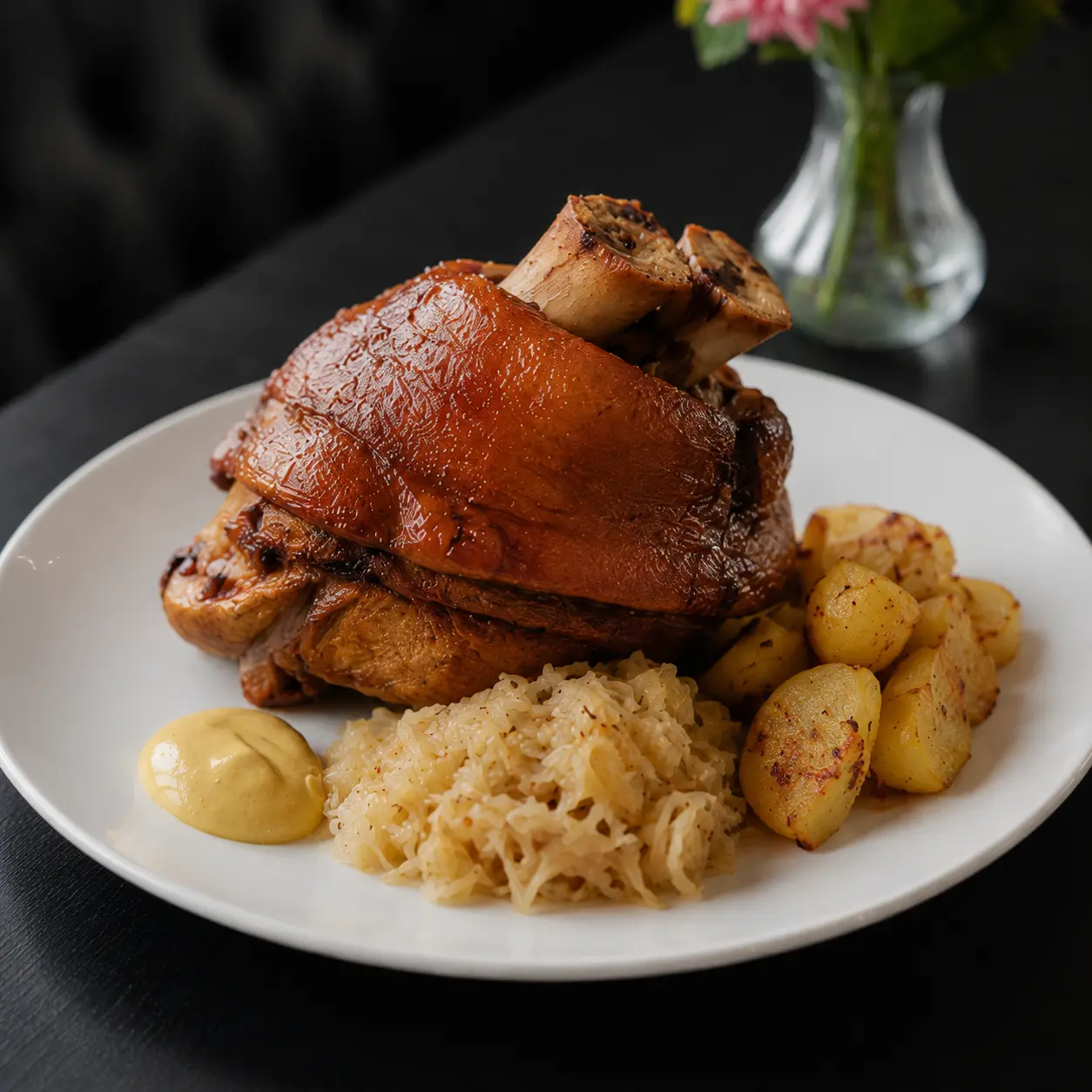 Knusprige Schweinshaxe mit Sauerkraut und Bratkartoffeln im Gasthaus zur Börse Celle